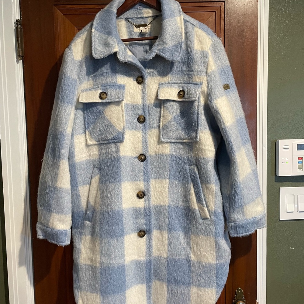 Blue and White Plaid Coat